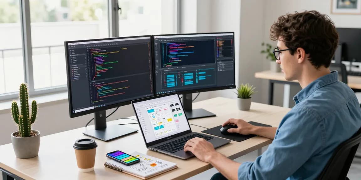Innovative openclaw skill development environment with software engineer coding in a modern workspace.