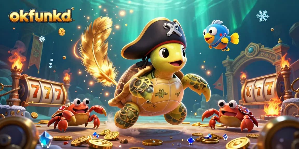 Engage with winning strategies at okfunkd, showcasing a dynamic underwater casino scene with vibrant characters and gaming elements.