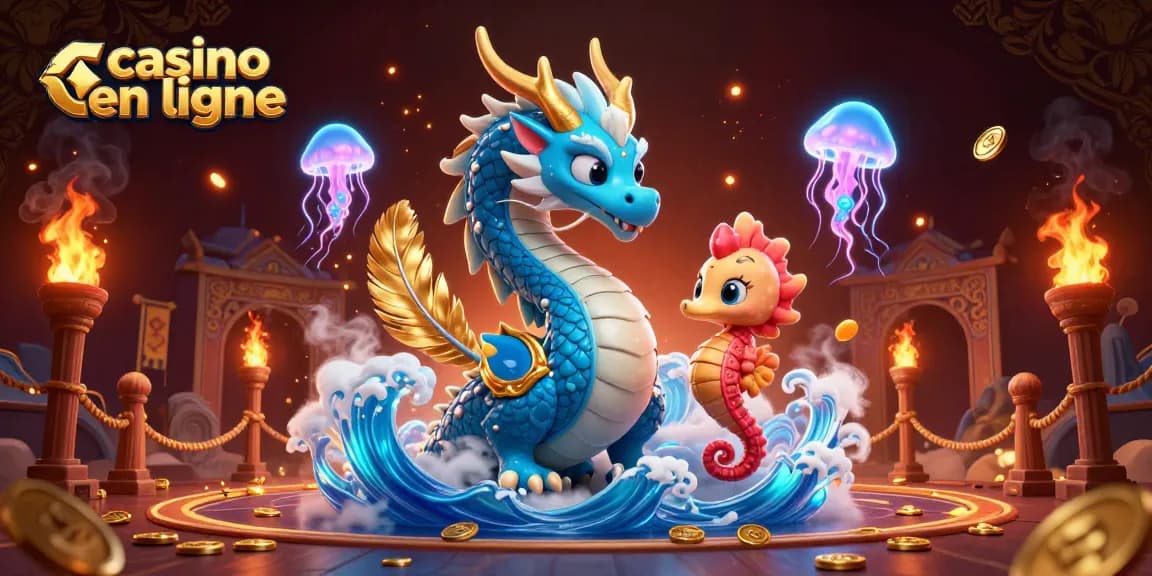 Plongez dans l'univers du casino en ligne avec un dragon azur magistral et un chevalier hippocampe.