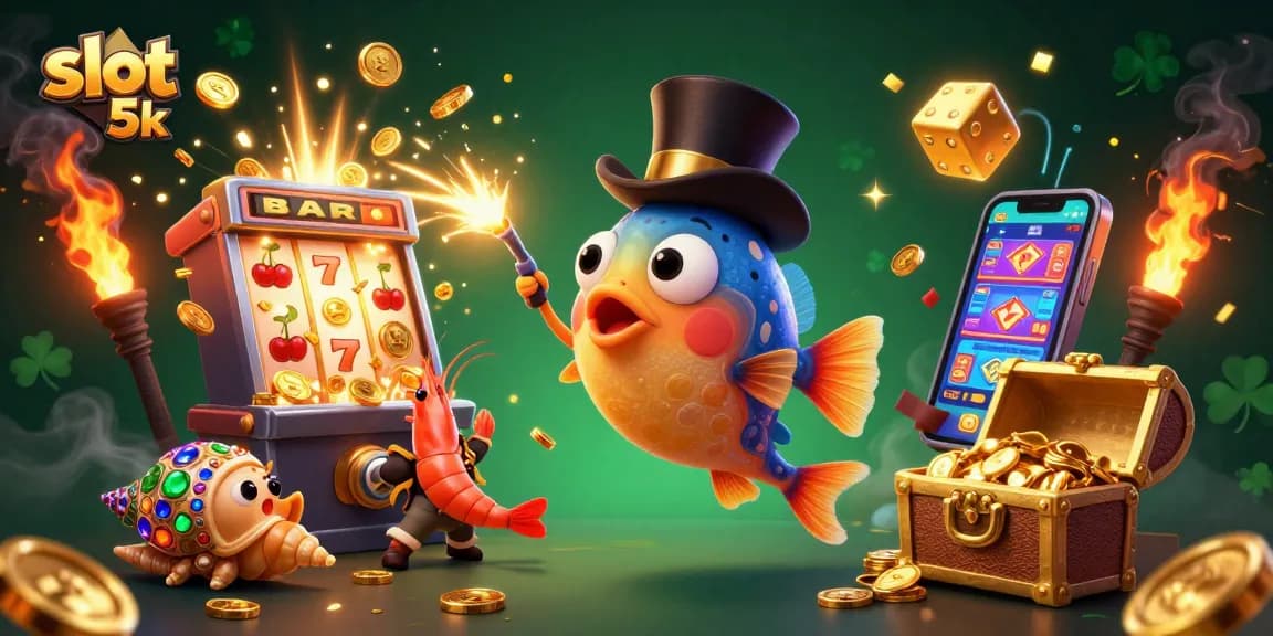 Engage with slot 5k at an exciting 3D casino environment overflowing with vibrant characters and game elements.