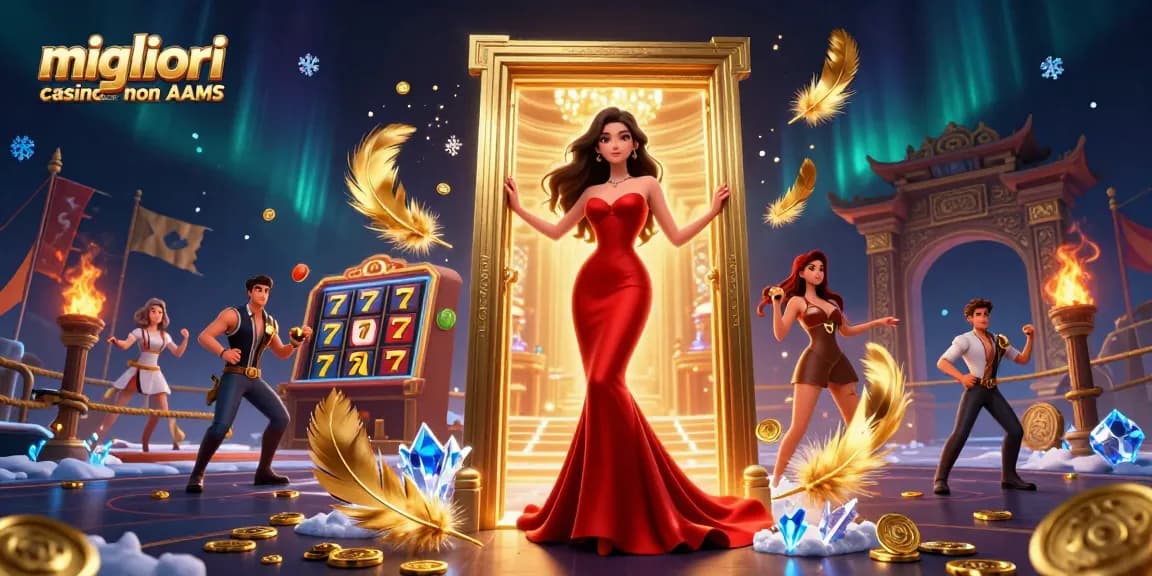 Scopri il fascino dei migliori casino non AAMS con una straordinaria illustrazione 3D che mette in mostra elementi vivaci dei casinò.