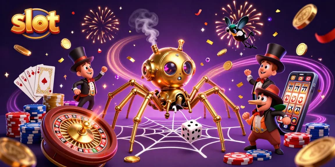 Spin the slot reels with golden coins and high-energy casino elements in this vibrant illustration.