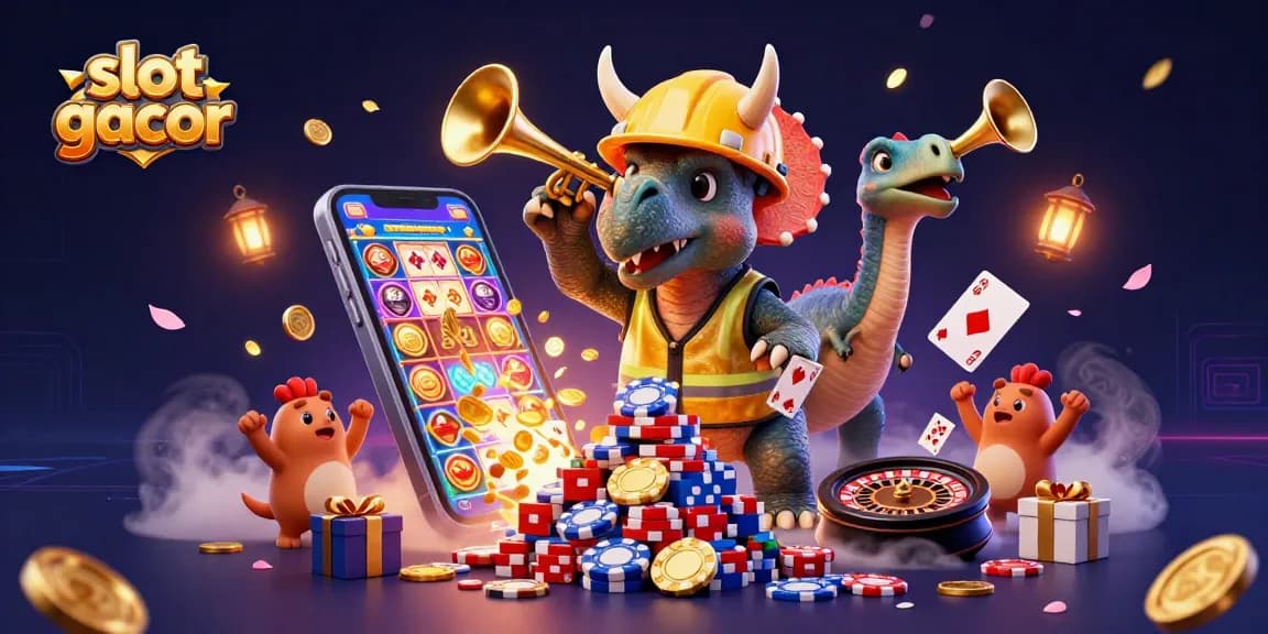 Experience the thrill of slot gacor featuring vibrant characters, coins, and gaming elements in a dynamic celebration.