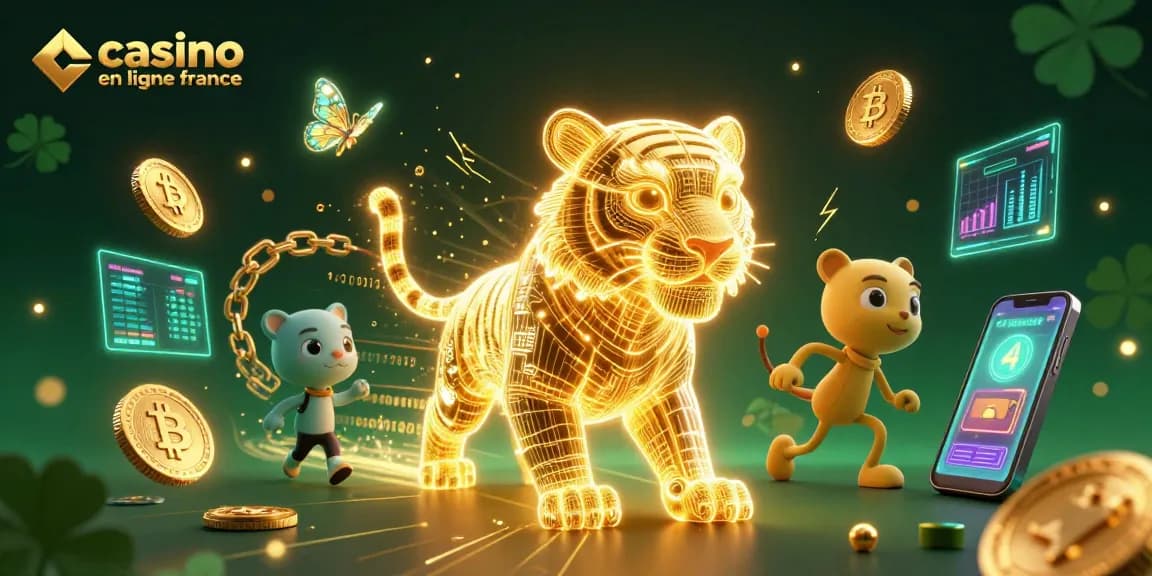 Jouez à casino en ligne France avec un tigre lumineux dans un paysage de casino numérique dynamique.