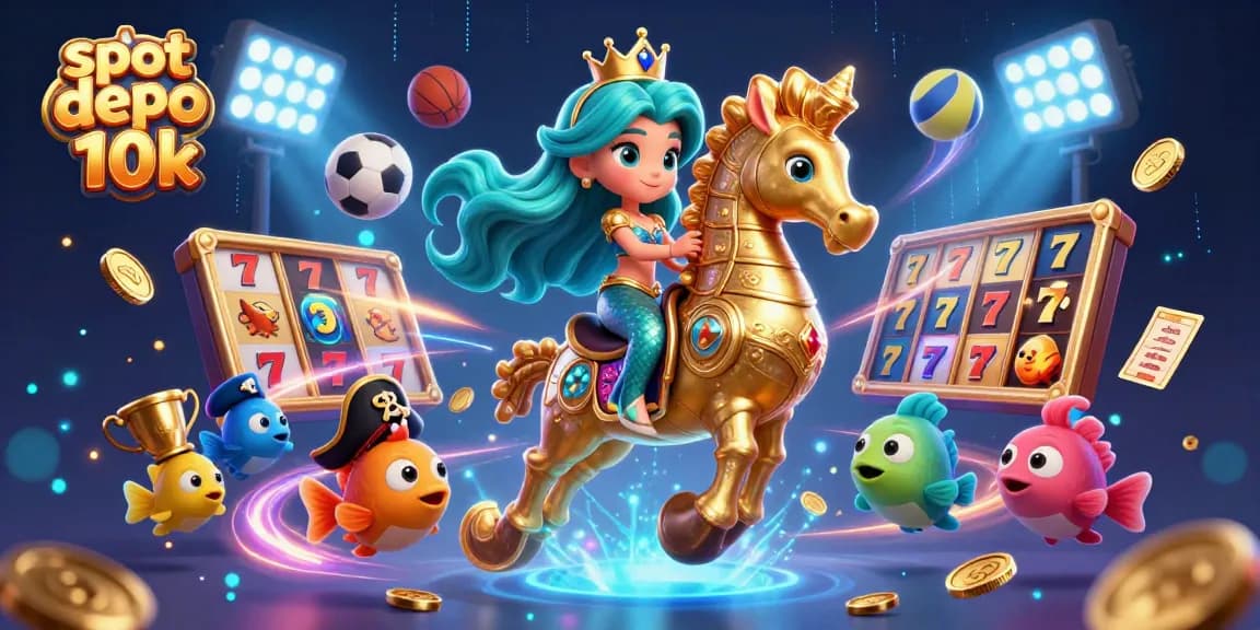 Experience the thrilling adventure of slot depo 10k with a vibrant mermaid princess and dynamic slot elements in this enchanted 3D scene.