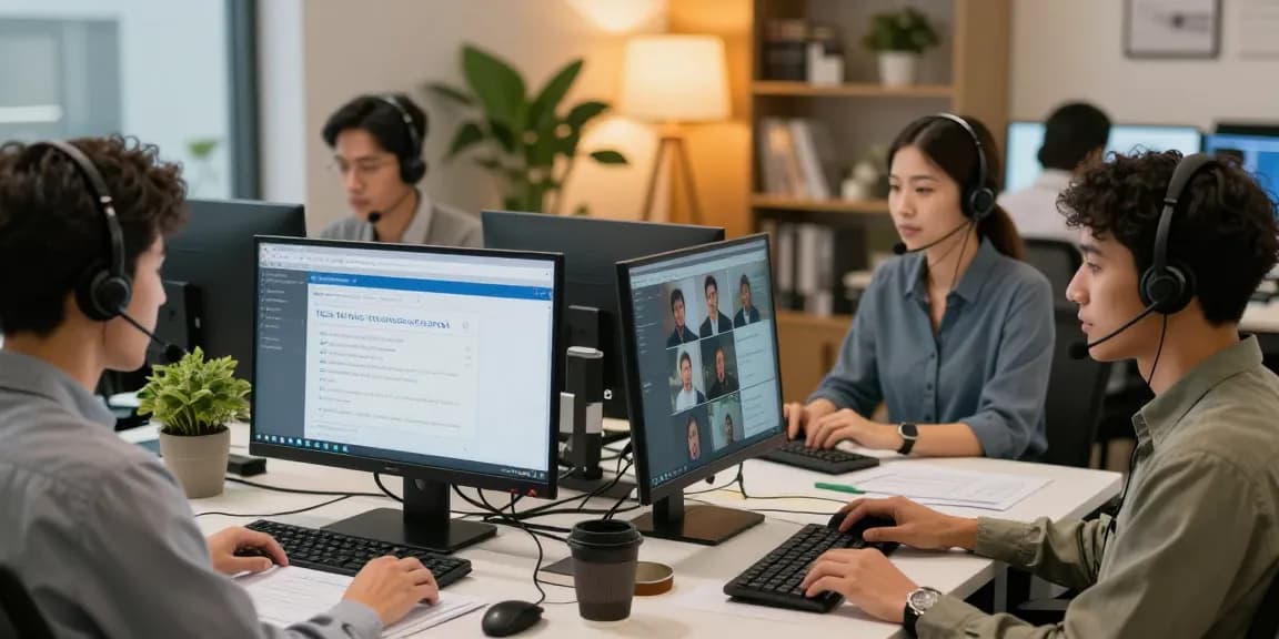 Customer service team providing Telus-Technical-Support in a modern office.