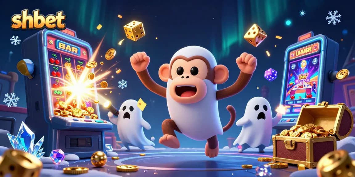 Experience thrilling jackpot action at shbet's casino with playful golden monkey and curious puppy in a vibrant 3D scene.