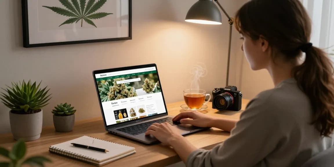 Can I Order Weed Online Legally In Germany? Best Guide - User enjoying a comfortable home office setting while shopping online for cannabis products, highlighting the modern experience of legal weed p