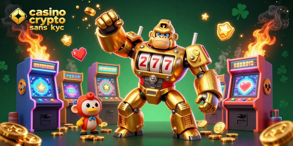 Gagnez avec des jeux de casino crypto sans KYC dans une illustration dynamique pleine de détails.