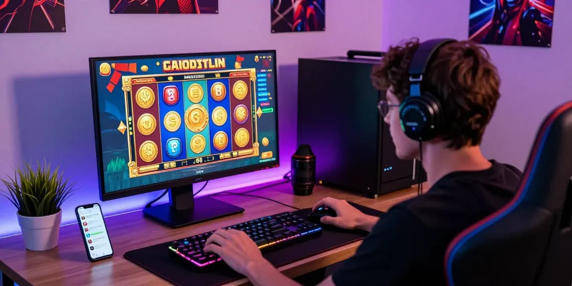 Exciting online gaming setup showcasing deposit pulsa tanpa potongan with vibrant slot game graphics.