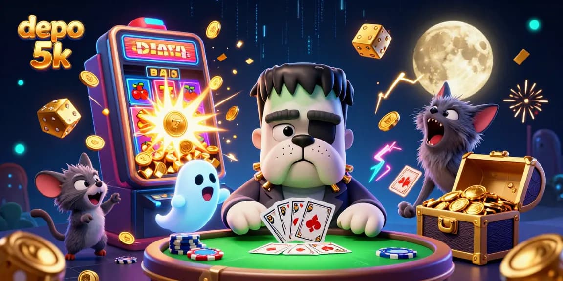 Engaging scene of depo 5k with unique characters and exciting gaming elements, illustrating captivating casino action.