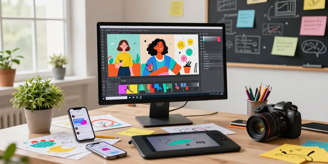 Designer using nano banana AI image editor in a vibrant workspace, showcasing creativity and inspiration.