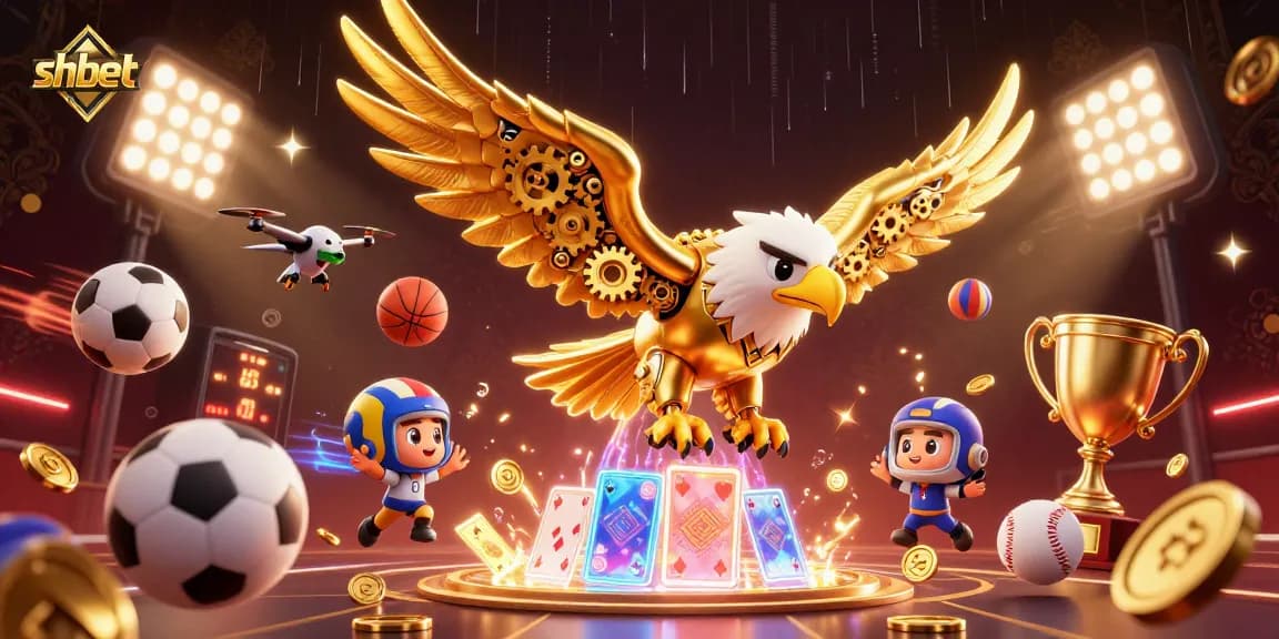 Experience thrilling gameplay at shbet with a dynamic 3D casino illustration full of vibrant sports elements.