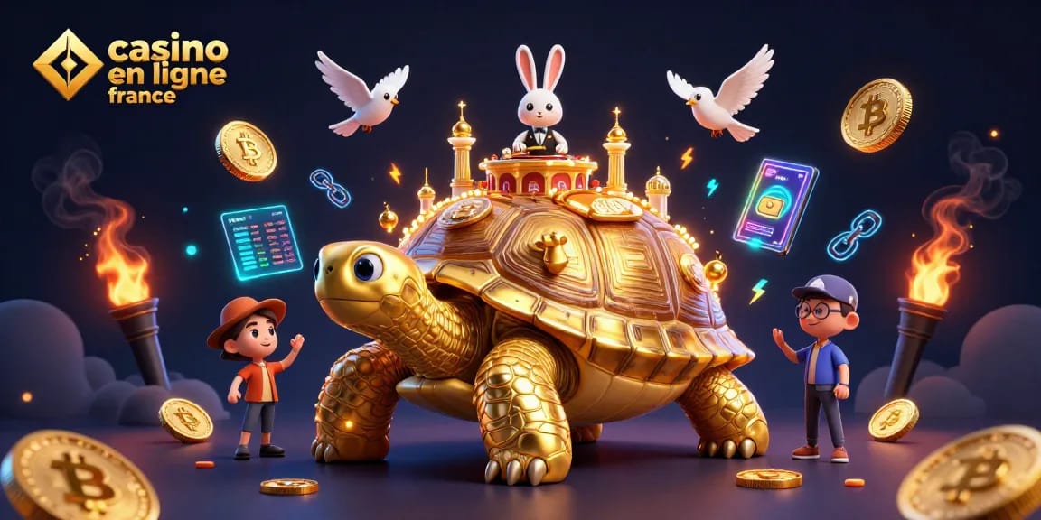 Experience the thrill of casino en ligne france with vibrant characters amidst a golden tortoise casino!
