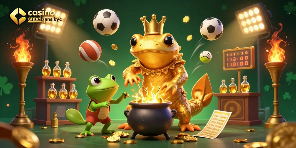 Célébrez le jeu avec l'illustration de casino en ligne sans KYC, alliant alchimie et sport.