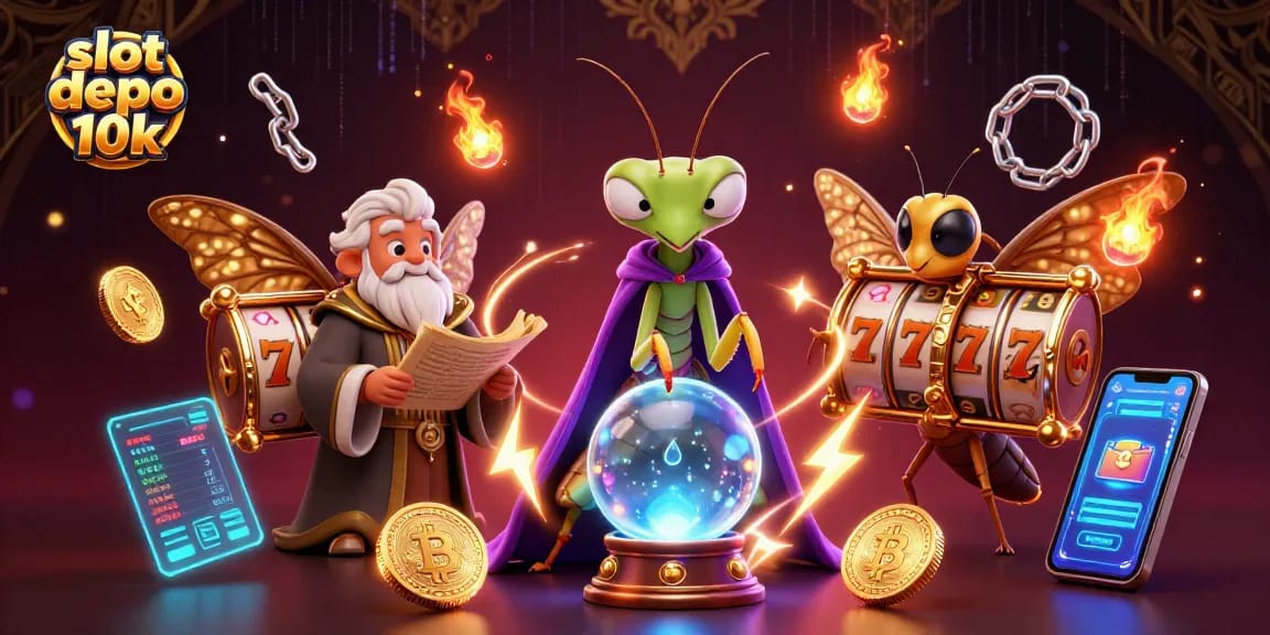 Experience the thrill of slot depo 10k with a vibrant 3D illustration showcasing energetic characters and casino elements.