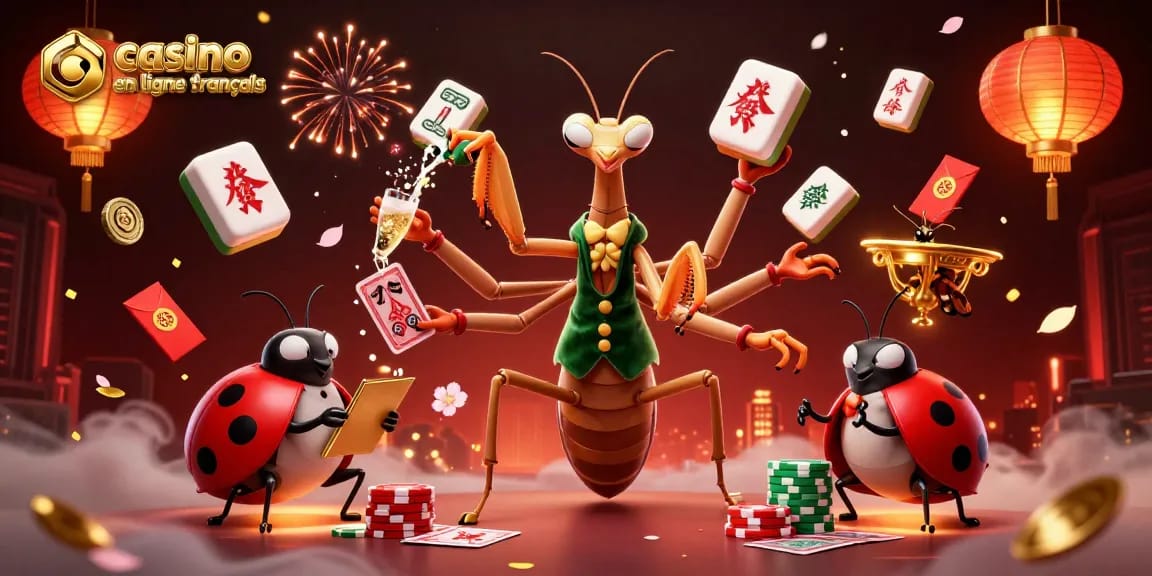 Célébrez les gains sur cette scène dynamique illustrant le casino en ligne français avec des personnages animés charmants.