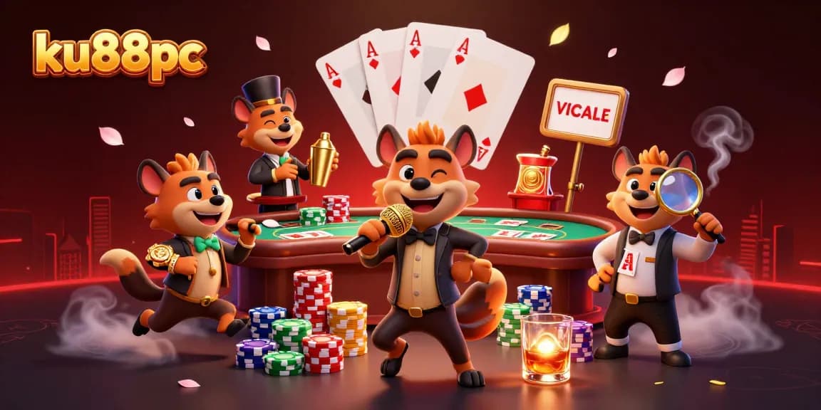 ku88pc showcases a vibrant casino scene with hyenas, poker action, and a lively atmosphere