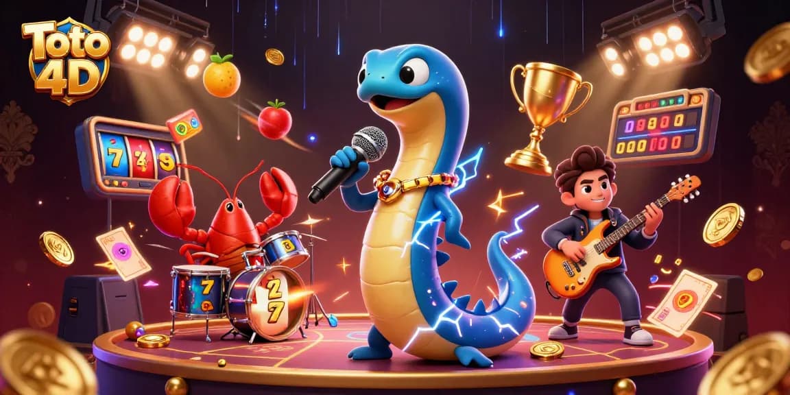 Experience thrilling Toto 4D gameplay with this vibrant electric eel DJ and band in a dynamic underwater casino.
