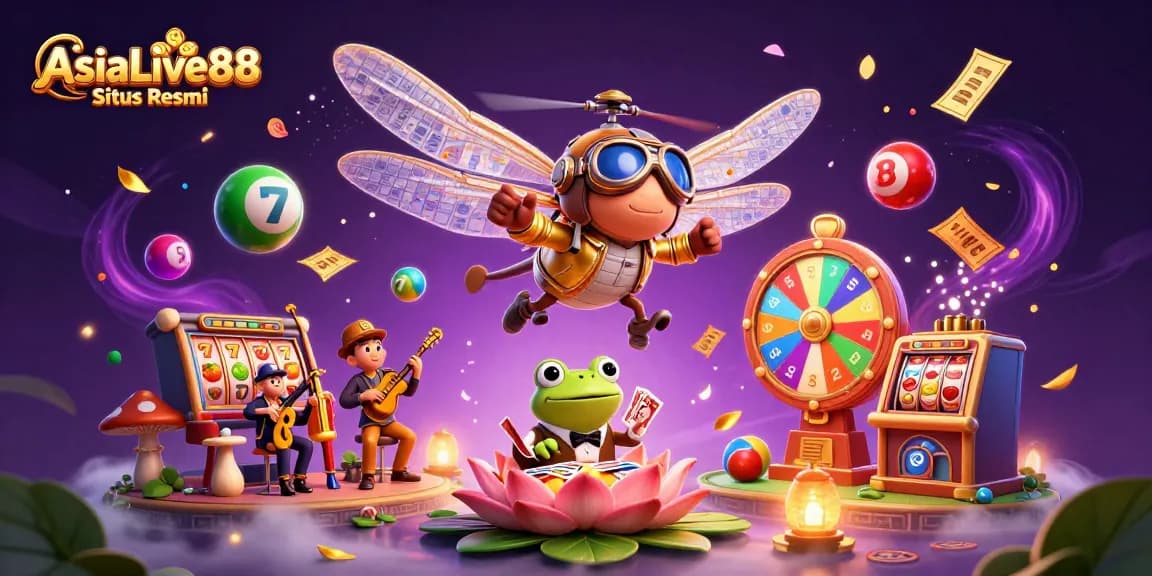 Win big at AsiaLive88 Situs Resmi with vibrant casino-themed illustration featuring unique characters.