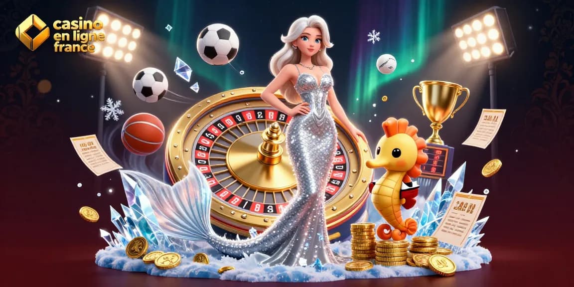 Découvrez l'excitation du casino en ligne France avec une illustration 3D glamour d'une sirène et d'une roulette.