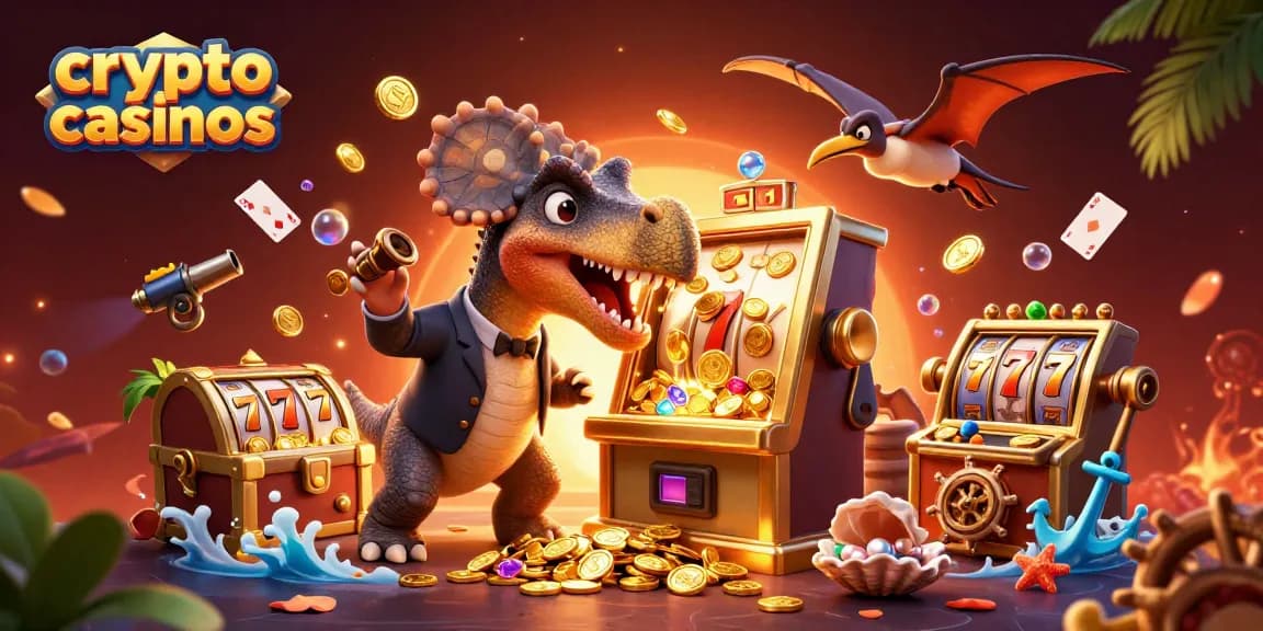 Jouer dans des crypto casinos avec des jackpots et des machines à sous animées remplis de pièces dorées.