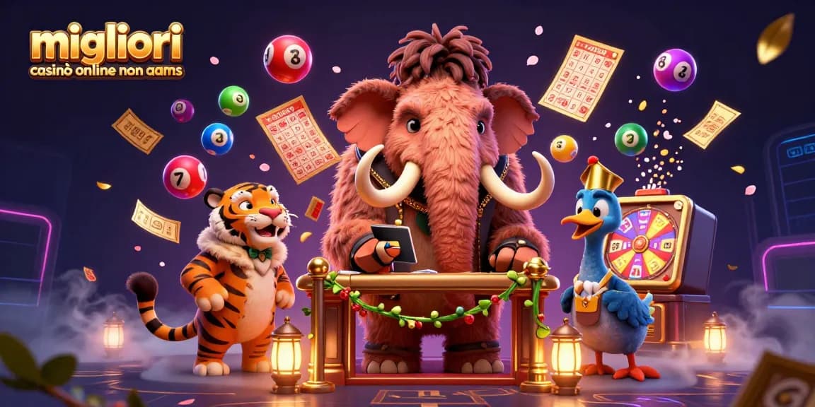 Migliori casinò online non AAMS: Bouncer mammuth, VIP tigre e portinaio dodo in un'illustrazione dinamica