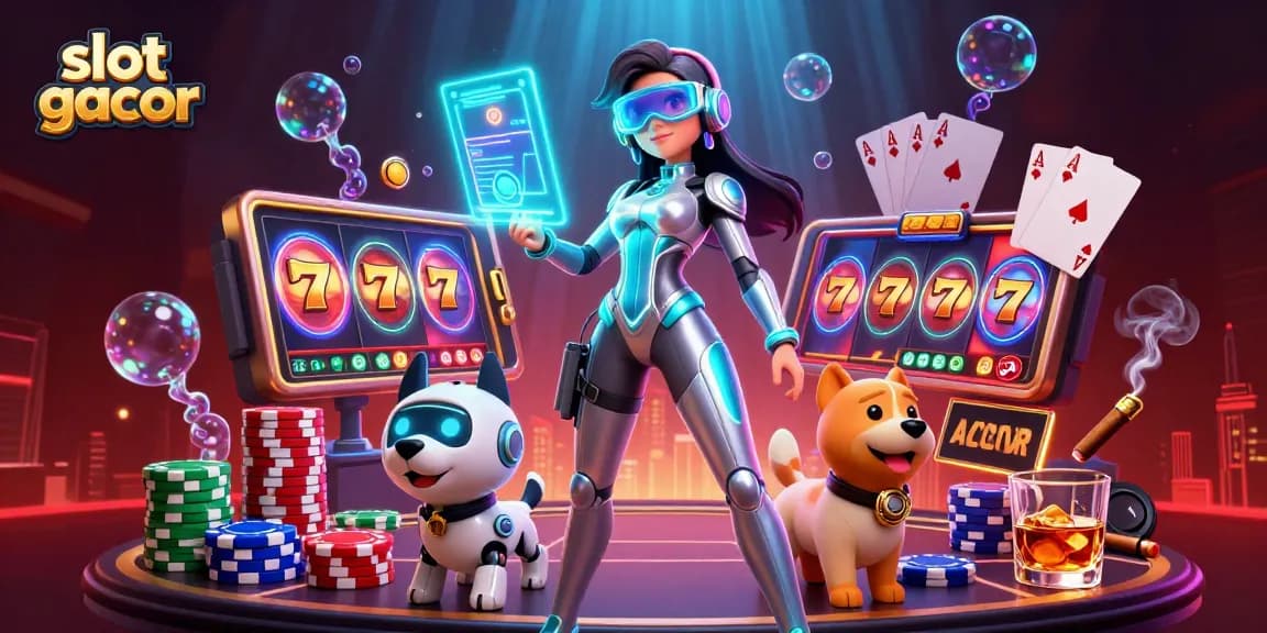 Spin to win on slot gacor with dynamic scenes of jackpot excitement and casino elements.