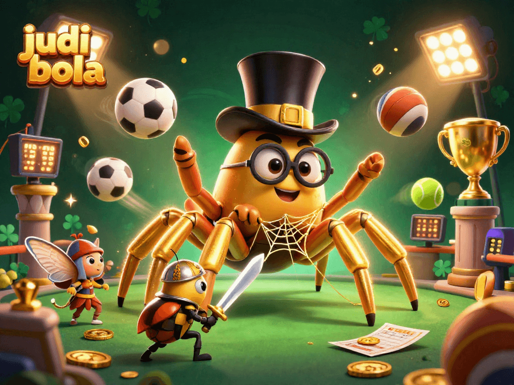 Experience judi bola excitement with a golden tarantula and beetle knight in a dynamic casino setting.