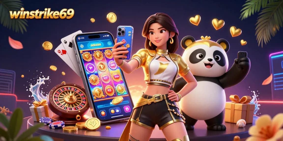 Experience winstrike69's vibrant online gaming with a dynamic scene showcasing casino excitement.