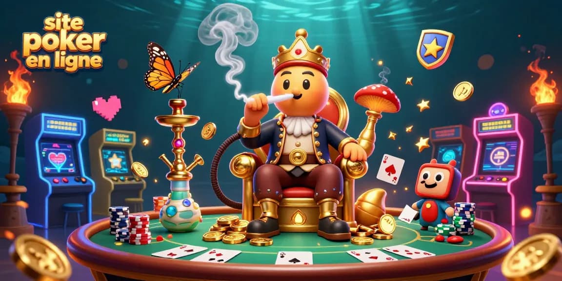 Jouez sur un site poker en ligne et découvrez des tables animées avec des jetons colorés et des cartes palpitantes.