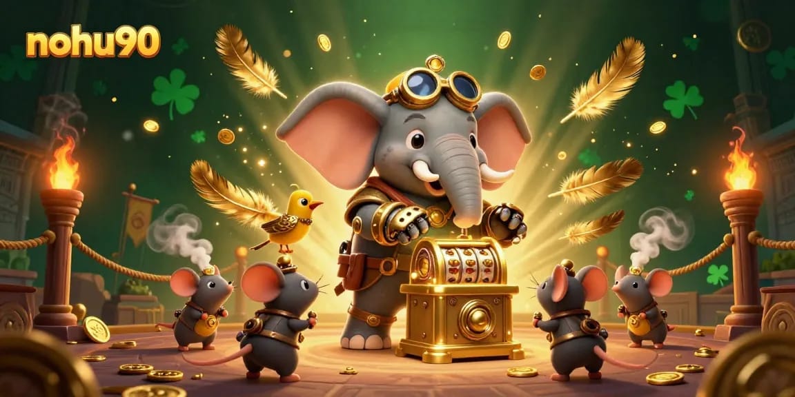 Win big at nohu90 with a dynamic steampunk casino scene showcasing exciting gaming elements.