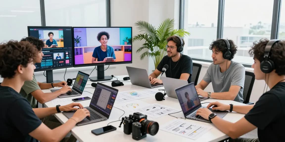 Seedance 2.0 empowers creators in a modern studio environment, showcasing collaborative video production.