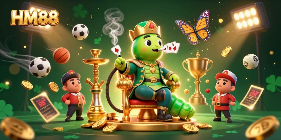Engage in thrilling gameplay with HM88, where the caterpillar hookah-master showcases poker tricks amid vibrant casino action.