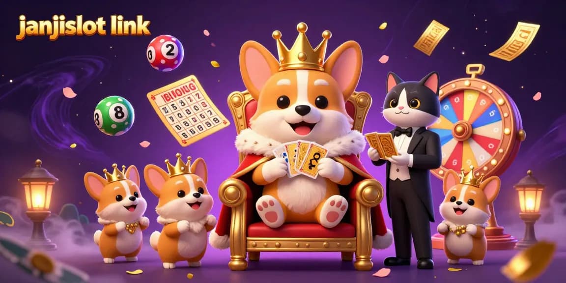 Spin to win with janjislot link in a vibrant, animated casino scene filled with excitement and riches.