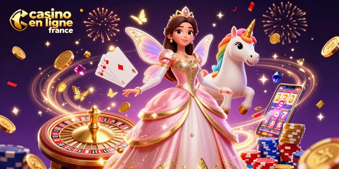 Découvrez l'excitation du casino en ligne France avec une illustration 3D vibrante mettant en vedette des personnages de jeu et des éléments.
