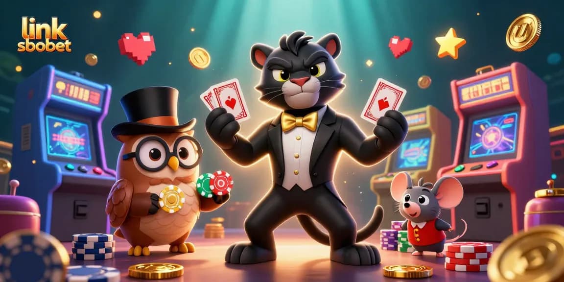 Experience thrilling gameplay with link sbobet in this dynamic 3D casino scene featuring charming characters and vibrant game elements.