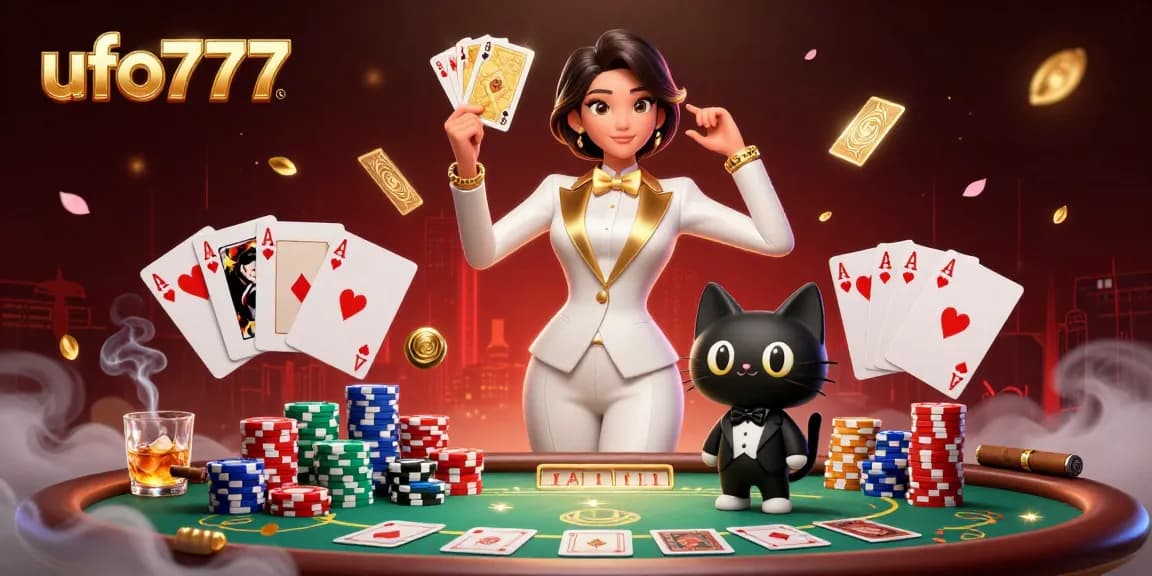 Experience thrilling card games with ufo777's glamorous scene featuring poker and vibrant elements.
