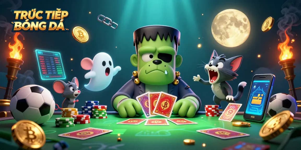 Experience TRỰC TIẾP BÓNG ĐÁ with a thrilling scene of sports betting featuring animated characters and bright elements.