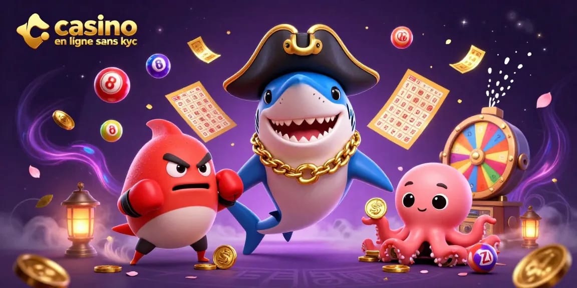 Jouez dans un casino en ligne sans KYC avec des personnages animés et des éléments de jeu interactifs.