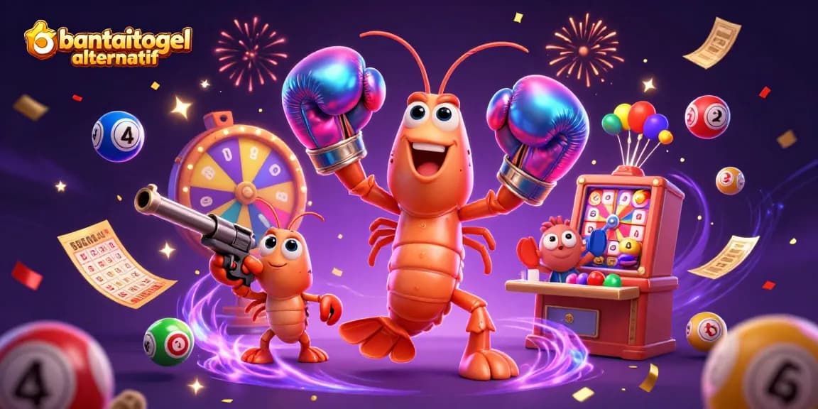 Engage with bantaitogel alternatif as colorful lottery balls dynamically burst around vibrant casino characters