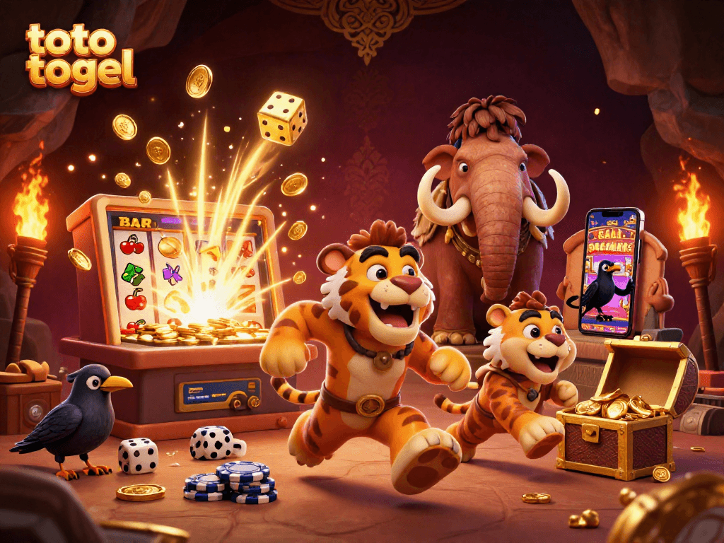Experience thrilling action at the toto togel prehistoric casino with cavemen and vibrant slot wins.