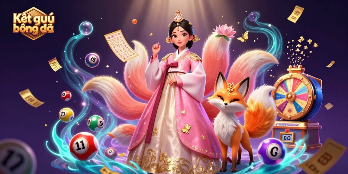 Kết quả bóng đá updates illustrated with engaging characters, dynamic lottery elements, and immersive gaming atmosphere.