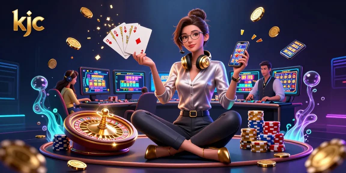 Engage with kjc's vibrant online gaming experience featuring dynamic scenes of casino action and rewards.