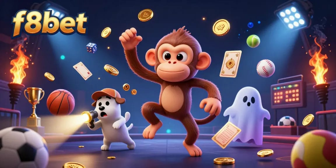 Engage with f8bet while encountering a playful poltergeist monkey juggling gold in a haunted casino.