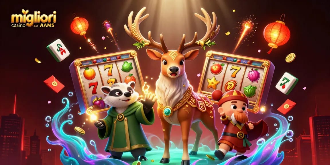 Scopri il mondo emozionante dei migliori casino non AAMS con elementi di giochi di slot vibranti e personaggi dinamici.