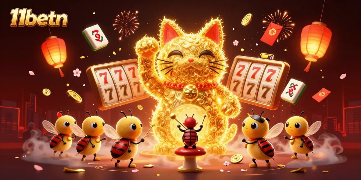 Engage with 11betn's vibrant casino adventure featuring lucky symbols and festive elements.
