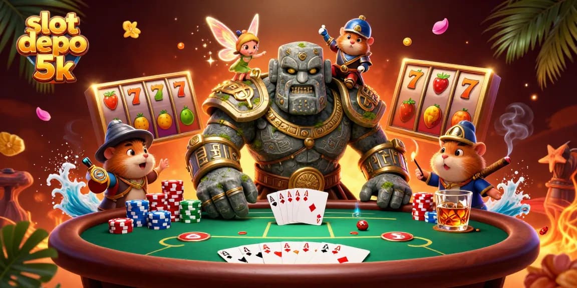 Engage with slot depo 5k via vibrant 3D illustration featuring folkloric characters in a casino fantasy.