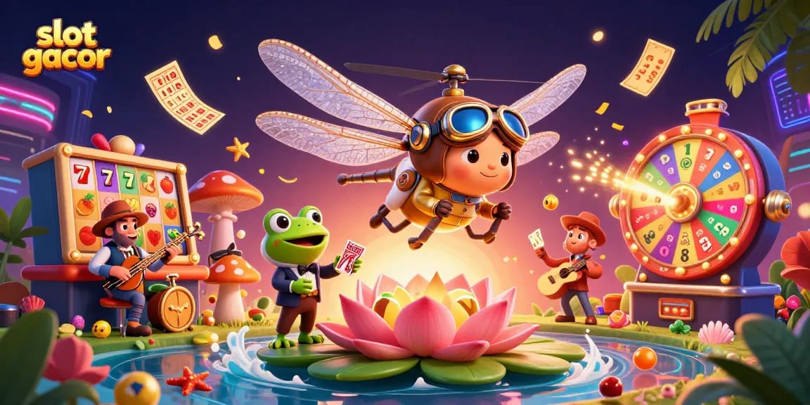 Experience slot gacor fun in this vibrant, lively casino scene with character action.