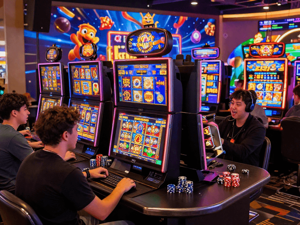 Engaged players exploring bonus cashback slot options in a vibrant virtual casino environment.